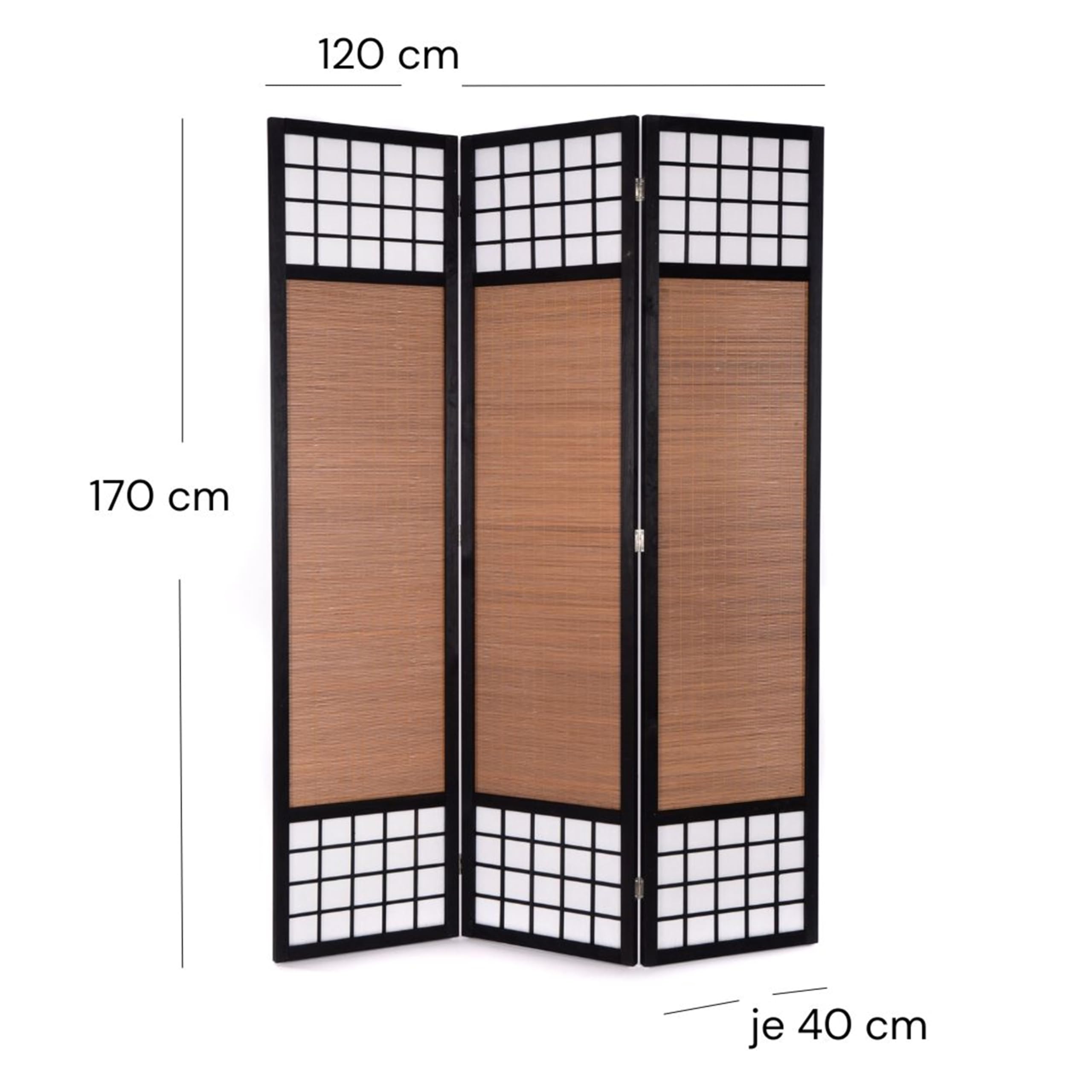 SÉPERATION DE PIÈCE Osaka | 3 pièces, 170x120 cm, Bambou, Papier de Riz, Noir | Paravent Shoji, cloison, Japonaise, séparateur Asiatique, Pliante de Dressing
