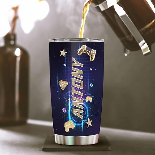 Vista 62 de WAZONE Vaso temático de casino personalizado con nombre personalizado, taza de viaje con tapa, taza de café aislada de 20 onzas, 30 onzas, refranes
