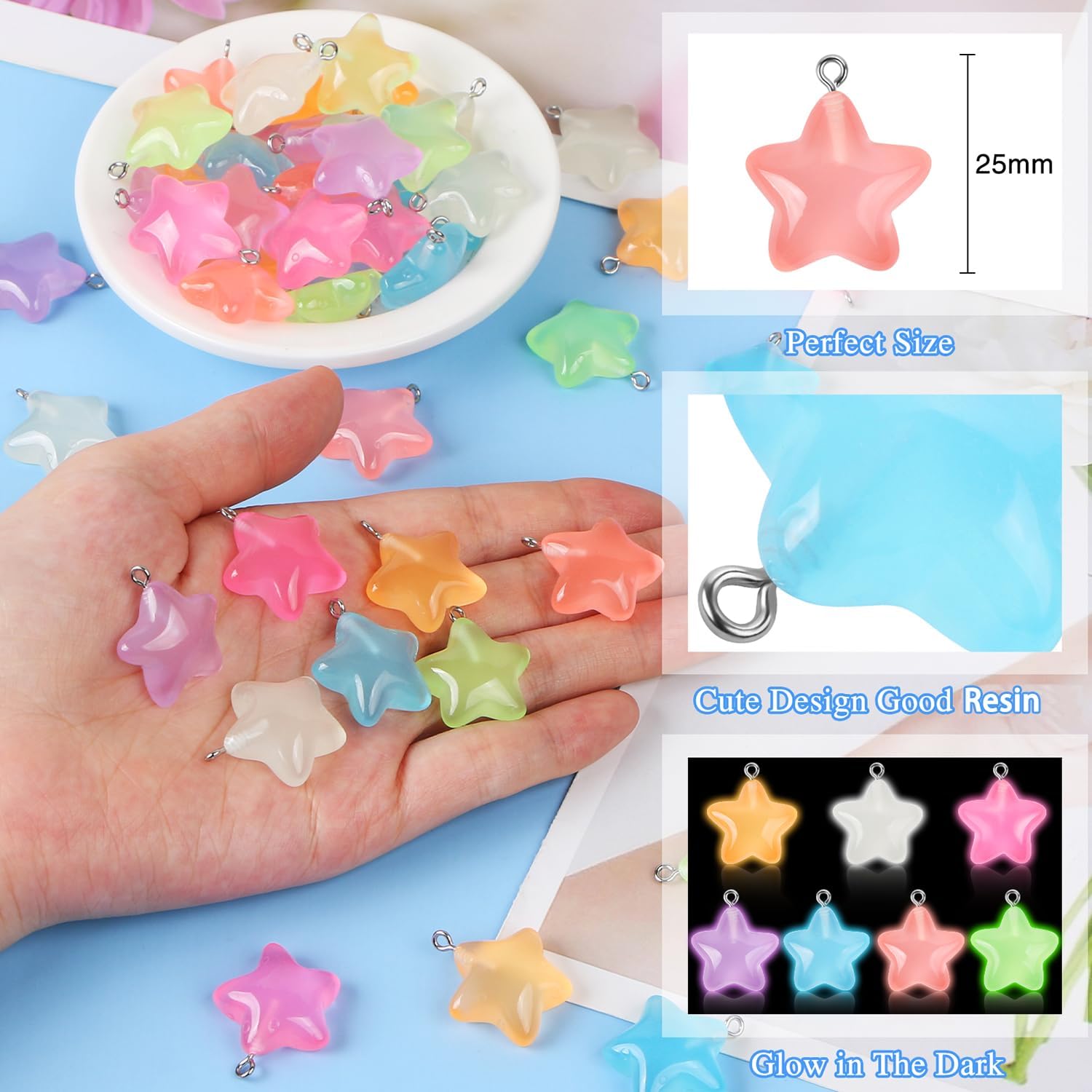 EVERMARKET Glow in The Dark Star Beads - 56 Pcs Nightglow Charms for Jewelry Making, Luminous Pendant With Box for DIY Bracelets Necklaces Accessories - Image 2