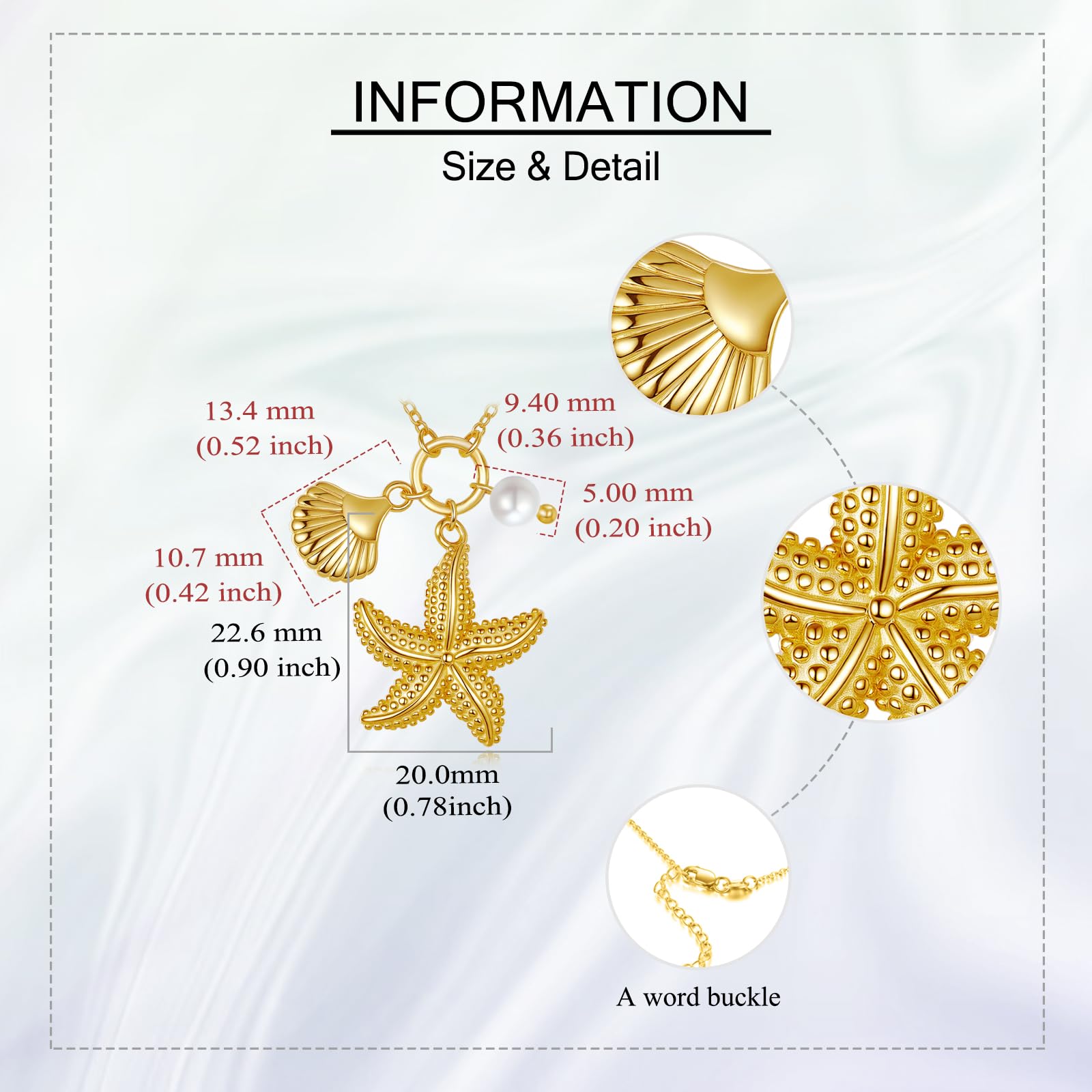 YAFEINI Collar de estrella de mar de plata de ley 925 con colgante de estrella de mar, joyería de playa, regalo para mujer