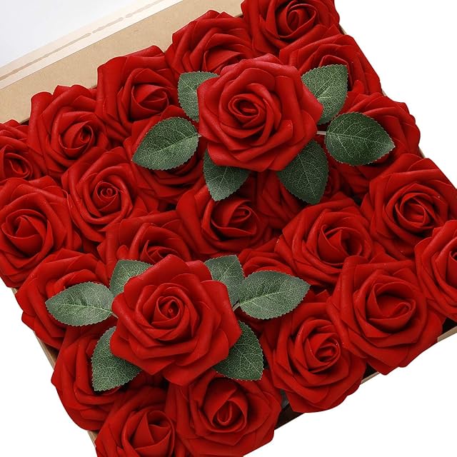 DerBlue 60pcs Artificial Roses Flowers Real Looking Fake Roses Artificial Foam Roses Decoration DIY for Wedding Bouquets Centerpieces,Arrangements Party Baby Shower Home Decorations
