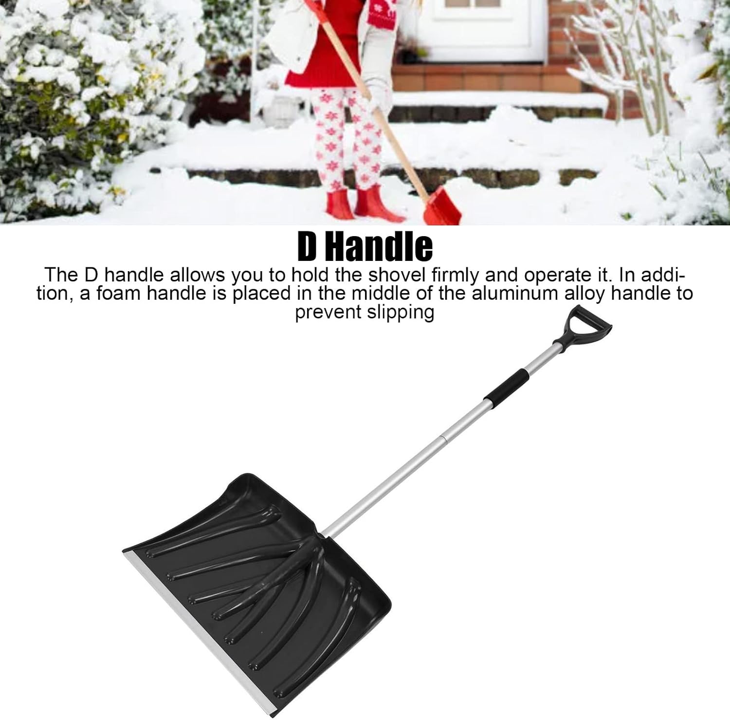 Collapsible Snow Shovel, Aluminium Alloy Car Snow Shovel with D-Grip Handle, Detachable Snow Pusher for Snow Shoveling Pushing