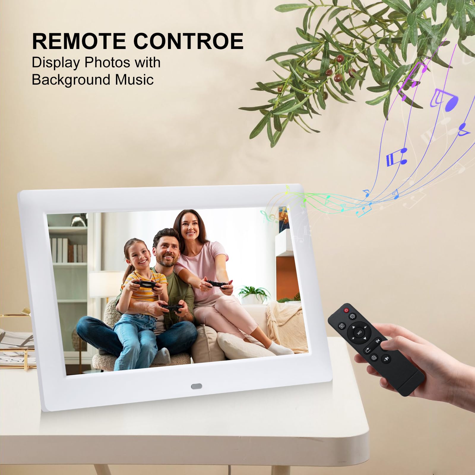 Cornice digitale da 10,5 pollici, 1280 x 800P, cornice elettronica, Music Photo Video Player con telecomando/multi-presentazione/calendario/orologio funzione allarme bianco, supporta