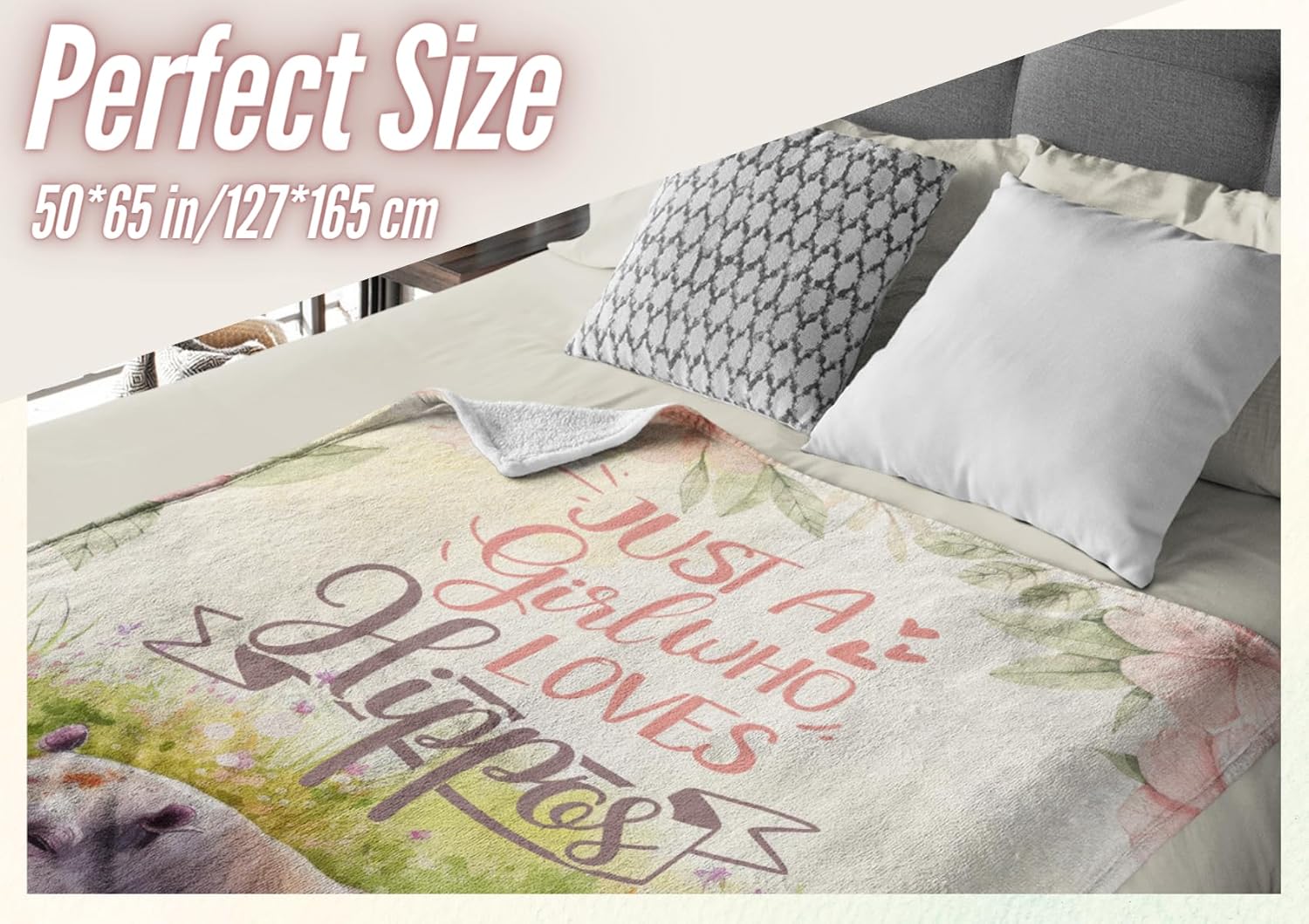 InnoBeta Hippopotamus Gifts Blanket for Girl, Hippo Lover Ask Flannel Throw Blanket for Girl, Funny Kid Daughter Unique Birthday for Her- Just A Girl Who Loves Hippos