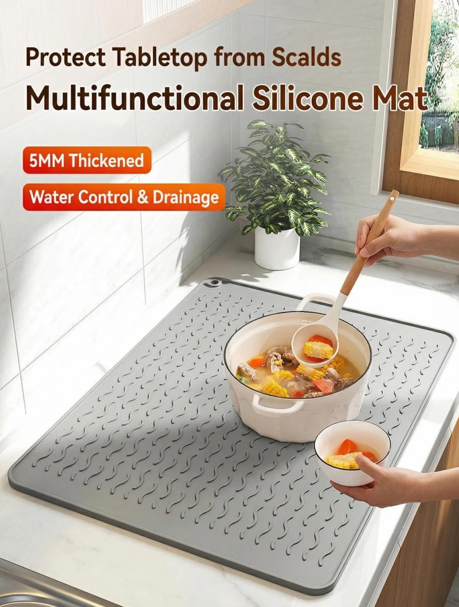 Silikon-Geschirrmatten für Küchenarbeitsplatten, rutschfeste Drainage- und hitzebeständige Trockenmatten, extra groß für vielseitigen Gebrauch, 55 x 65 cm