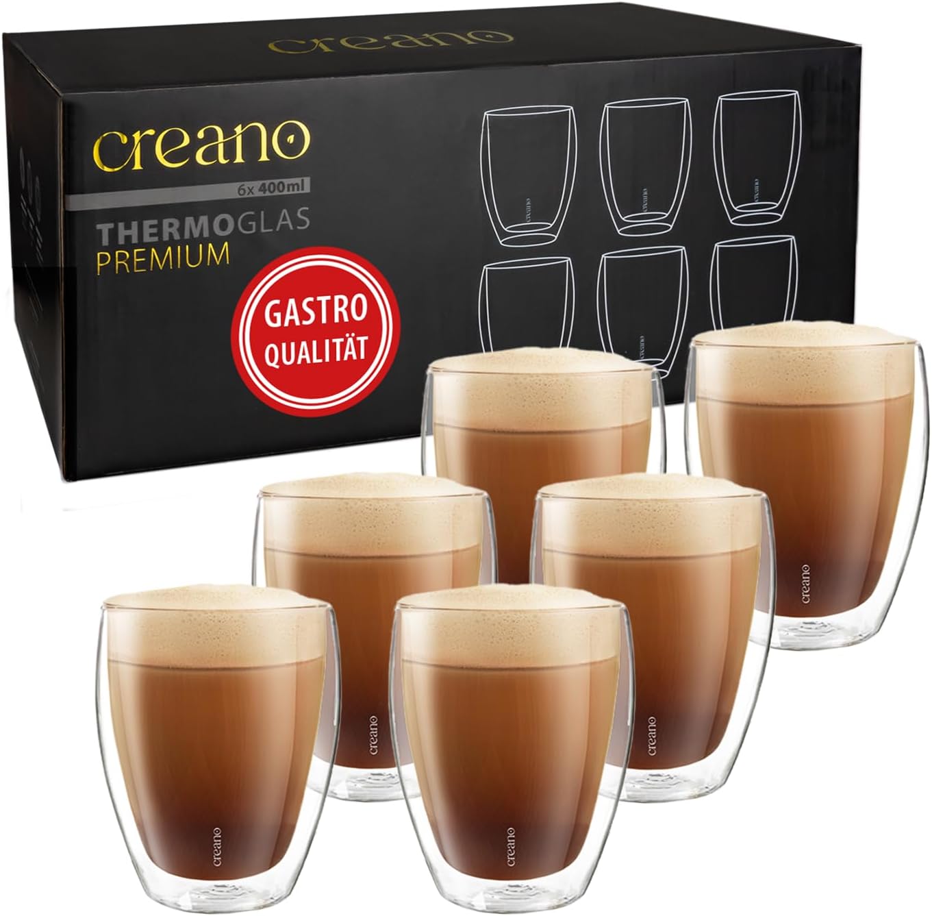 Creano Premium dubbelwandige espressoglazen, 100 ml, set van 6 stuks, gastronomische kwaliteit, 100% vaatwasmachinebestendig, thermoglas, dubbelwandig glas, nieuw 2024
