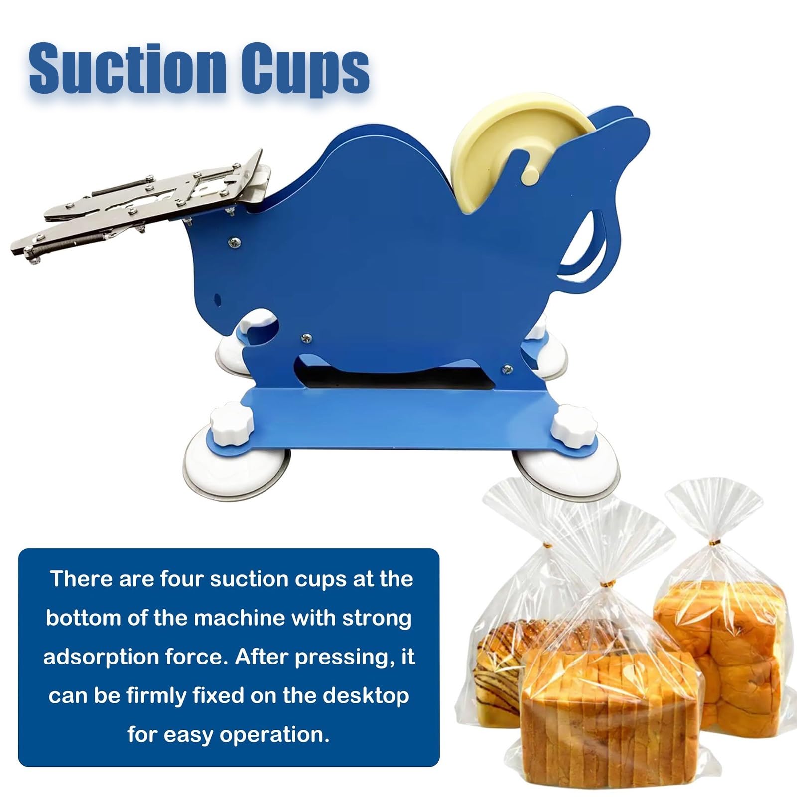 Sigillatrice manuale per sacchetti di pane, chiusura in plastica con 4 ventose e bloccaggio in acciaio inox, include 1 rotolo di chiusura in plastica per panetterie e supermercati