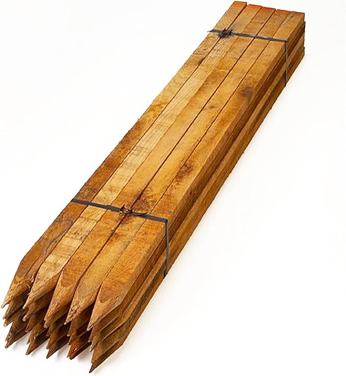 Homatz Wooden Garden Stakes 10 Pack, 75cm/2.5ft Long Square Wooden Stakes Pressure Treated