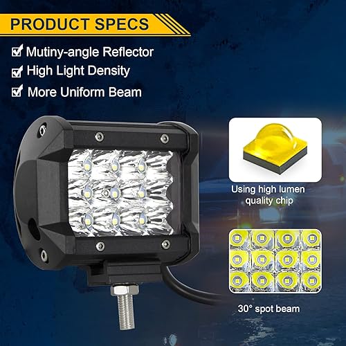 Miniatura 3 de RIGIDON 2 barras de luz LED, 4 pulgadas, 36 W, punto de triple fila, impermeable, todoterreno, luces antiniebla LED para ATV, SUV, barco, camión,
