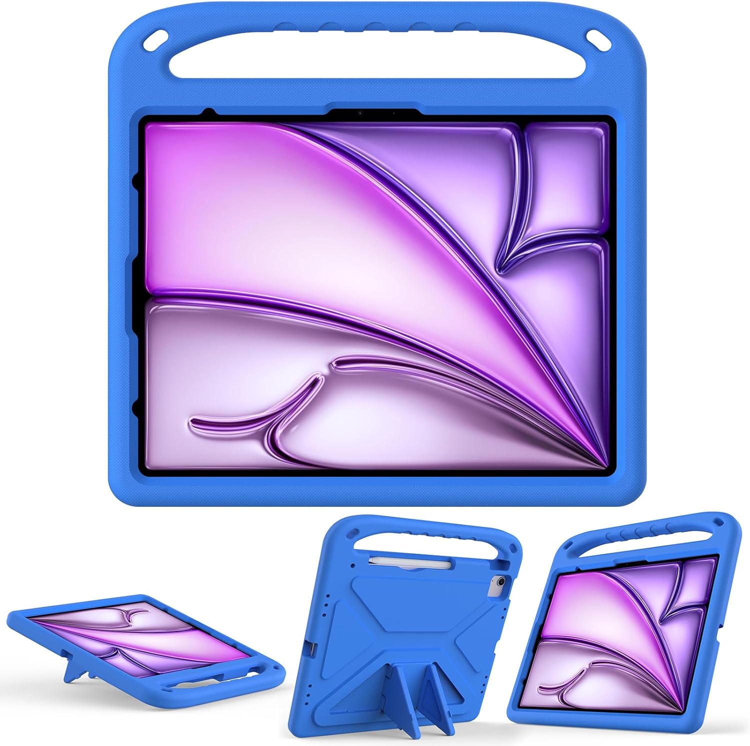 for iPad Air 13 inch 2024 2025 2026 (M2 M3 M4) / Pro 13 inch (M4 M5) Kids Case,Lightweight EVA Kid Friendly Shockproof Protective Case,Handle Stand Heavy Duty Tablet Cover,Blue