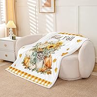 Vista 4 de Fall Sunflowers Throw Blanket,Thanksgiving Day Pumpinks Bed Plush Blanket for Living Room Decor,Rustic Geometric Grids Couch Bed Sofa Soft Cozy Kids