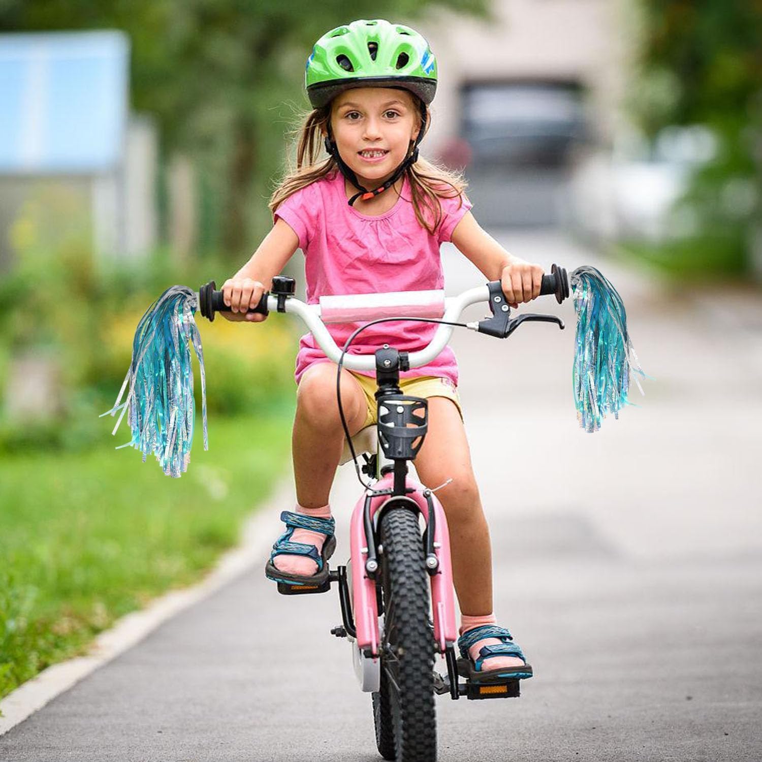 PLATT Kid's Bicycle Handlebar Streamers Colorful Ribbons Tassel for Girls Boys Bicycle Handlebar Scooter Handgrip (1Pair) (Blue B) - Image 4