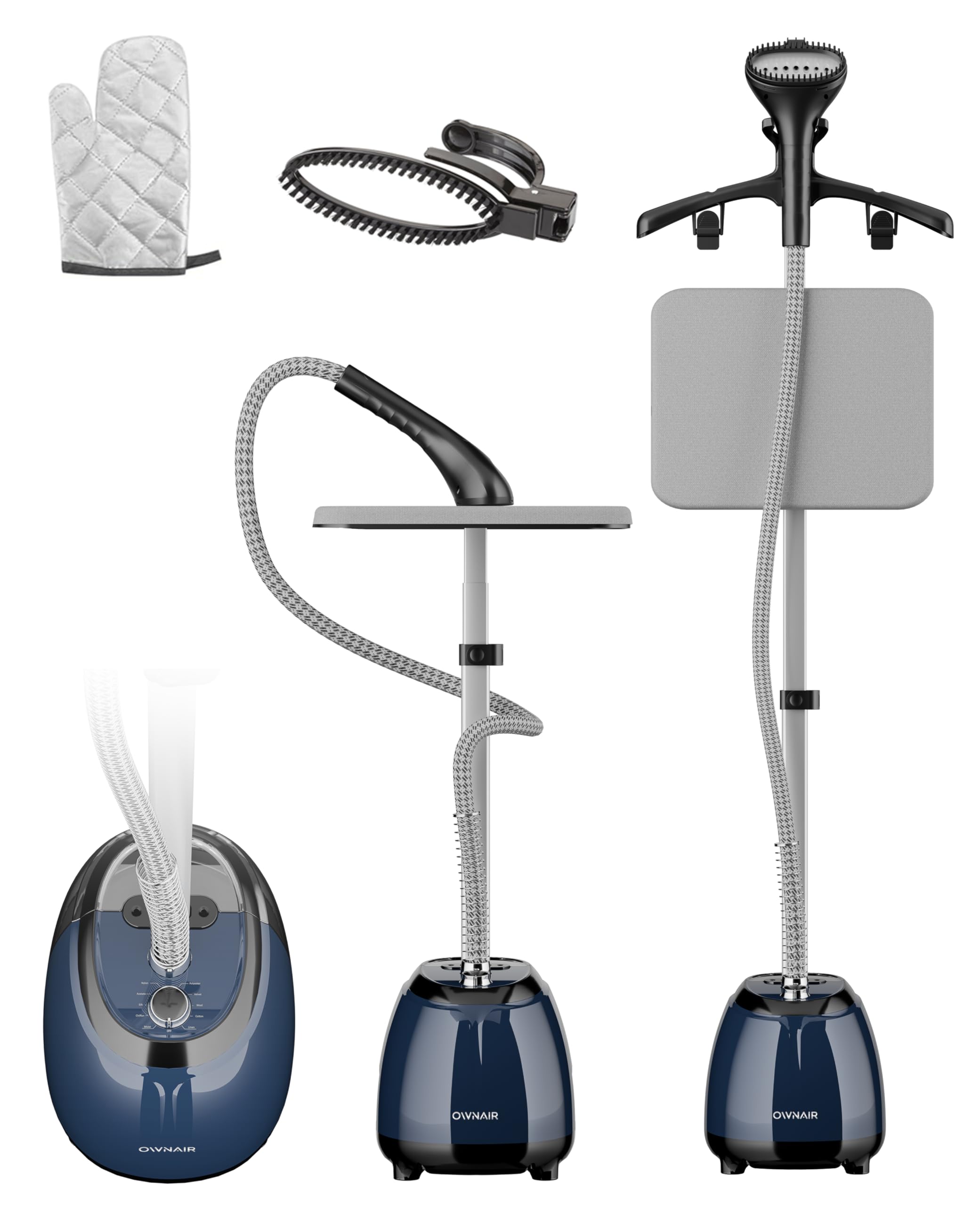 OWNAIR Steam iron with Stand, Vertical Standing Garment Steamer, 2.1L Water Tank, 35 g/min, 10 Heat modes, 2200 watt, Adjustable Iron Board, Horizontal and Vertical, 1 year warranty by OWNAIR