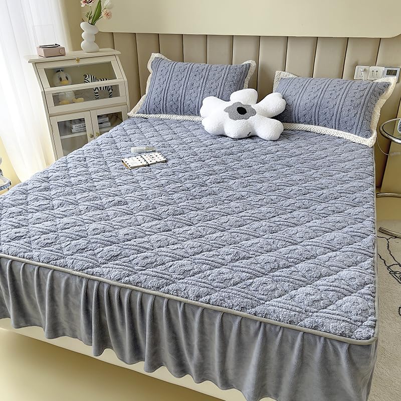 Faldón de cama de felpa gruesa, cenefa con volantes, sábana suave, protector de cama envolvente, faldón plisado con volantes, lavable (color: C, tamaño: 150 x 200 cm + 30 cm) (G 150 x 200 cm + 30 cm)