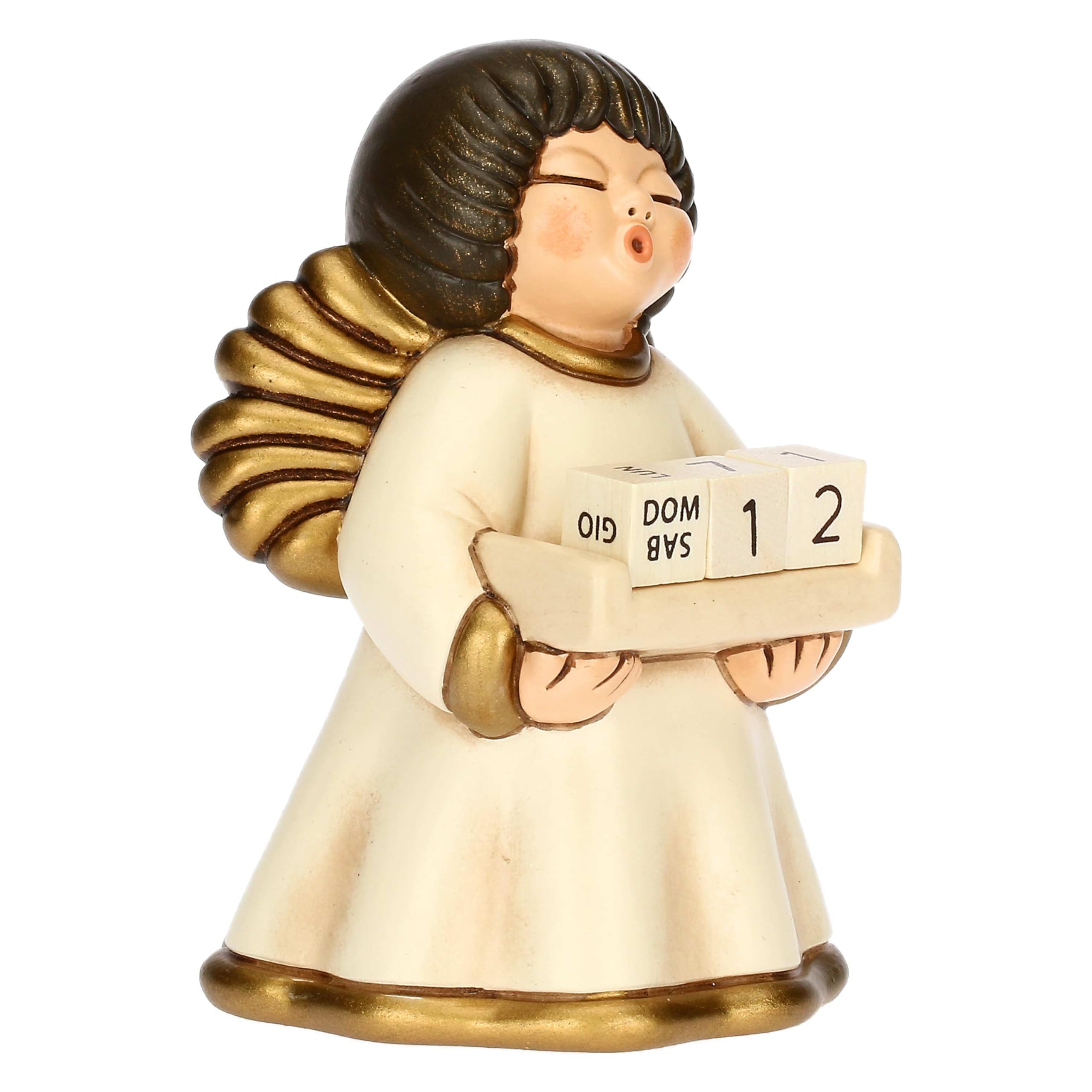 THUN, Calendario con Angelo in Ceramica Decorata a Mano, Idea Regalo, 7.8 x 7.5 x 11 cm h