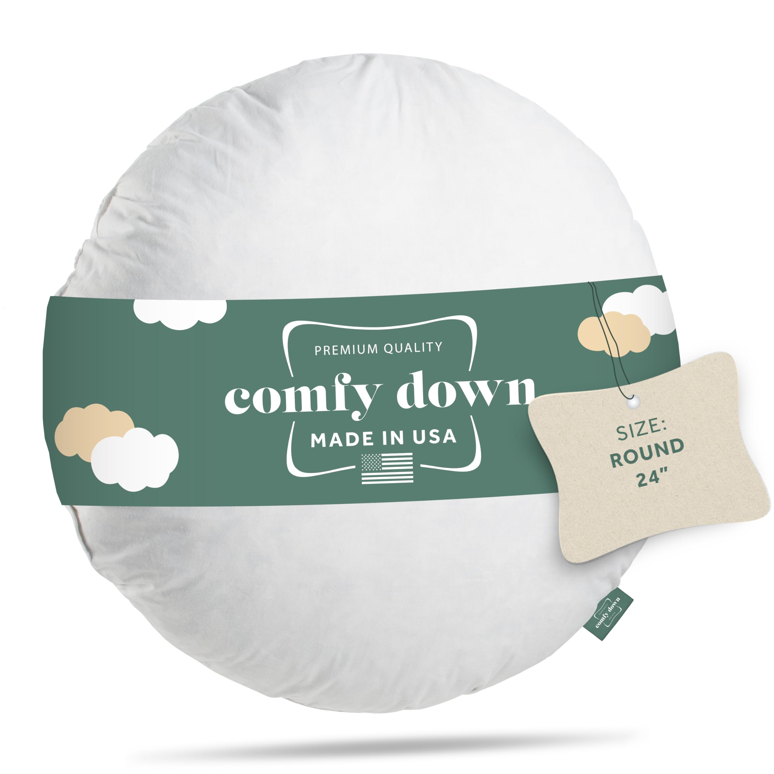 ComfyDown Down and Feather Diameter Round Decorative Pillow Insert, Sham Stuffer - Made in USA (24")