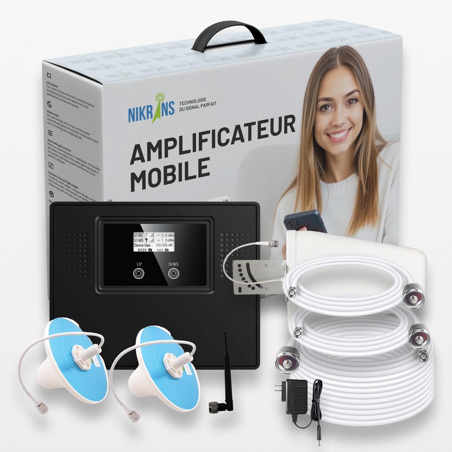 LCD-300GDW Répéteur de Signal Mobile Tri-Bande 3G/4G/5G – Amplificateur Mobile 900/1800/2100 MHz – Appels et Internet – Jusqu’à 300 m² – Compatible Opérateurs Français