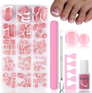 240 Stück Pink French Falsche Fußnägel Kit - 15 Größen Full Cover Quadratisch Press On Zehennägel, Natürlich Selbstklebend Fussnägel Tips - DIY Sommer Zehennägel zum Aufkleben Für Frauen Nails Party