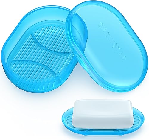 Jabonera azul transparente, contenedor de jabón de viaje, jabonera portátil con tapa, jaboneras a prueba de fugas para barra de jabón con funda, disponible en Yaxa Peru