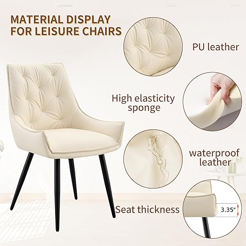 Miniatura 4 de Dining Chairs Set of 4, Mid-Century Modern Upholstered Thick Padded Faux Leather Accent Chairs with Sturdy Metal Legs, Comfy Living Room Bedroom