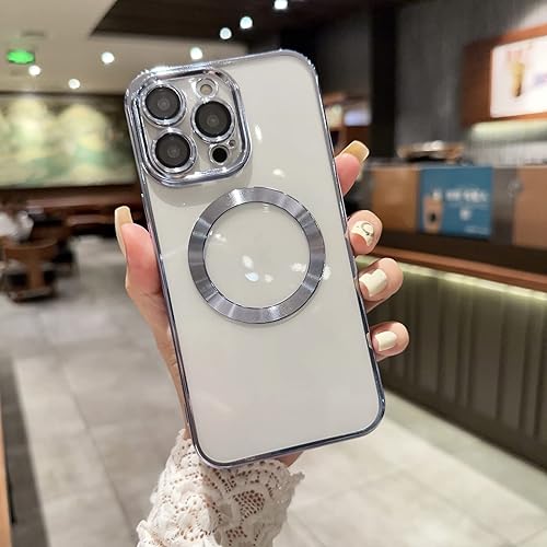 Miniatura 6 de Uioeua Funda magnética transparente compatible con iPhone 12 Pro Max, funda MagSafe de lujo chapada a prueba de golpes con protector completo de