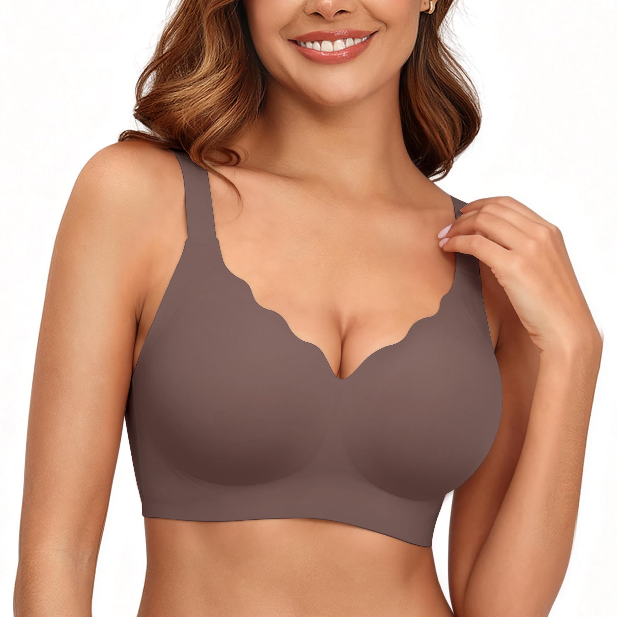 PoseFree Bra for Women Wireless Seamless Push Up Bralette - Full Coverage Comfortable Jelly Bra Scalloped Everyday/Tshirt Bra — view 9