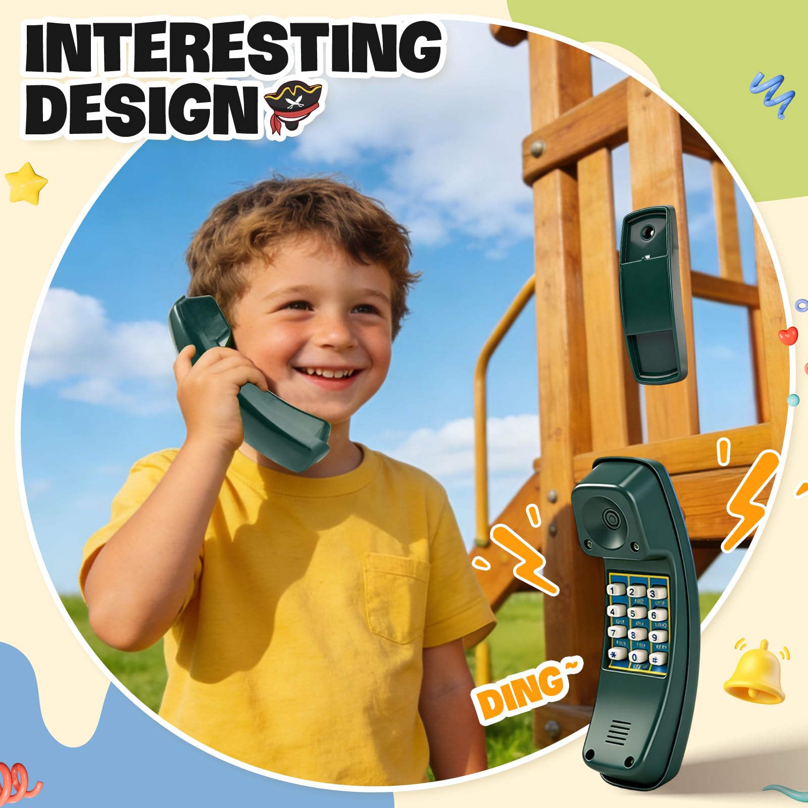 Set di Accessori per Torre di Gioco, Maniglie di Sicurezza per Parco Giochi con Volante,Telescopio e Telefono Giocattolo, Maniglie per Torre Giochi per Altalene, Parco Giochi, Alberi