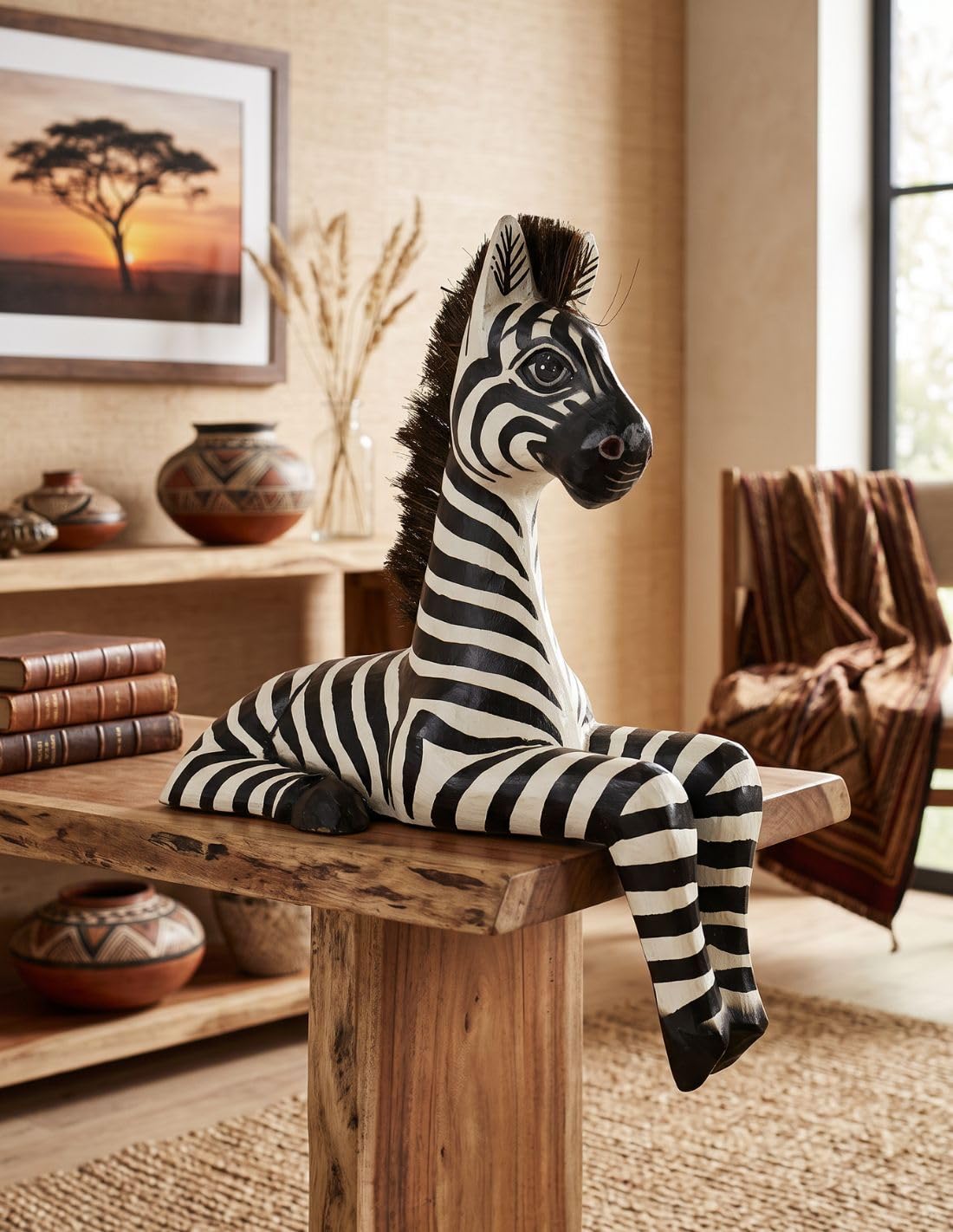 Artisanal Statua zebra deco bordo mensola 33 cm. Decorazione africana Safari Savana.