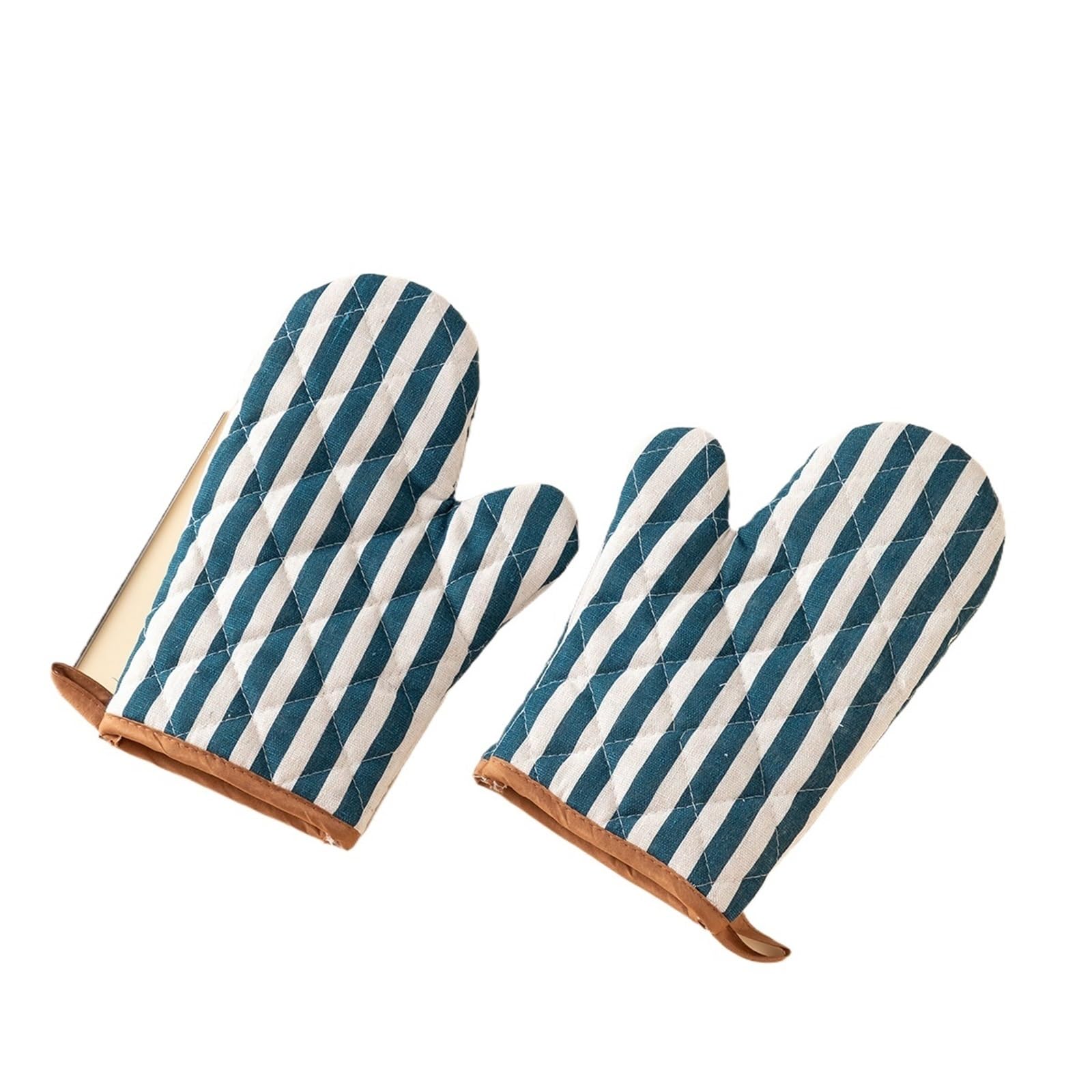 MRKU Baking Mitts Cooking oven gloves 2pcs Thickened Home Kitchen Lattice High Temperature Resistant Microwave Supplies