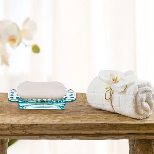 Miniatura 5 de MDLUU Paquete de 2 jaboneras de barra de vidrio, soporte para jabón en relieve, bandeja protectora de jabón decorativa para ducha, bañera, fregadero