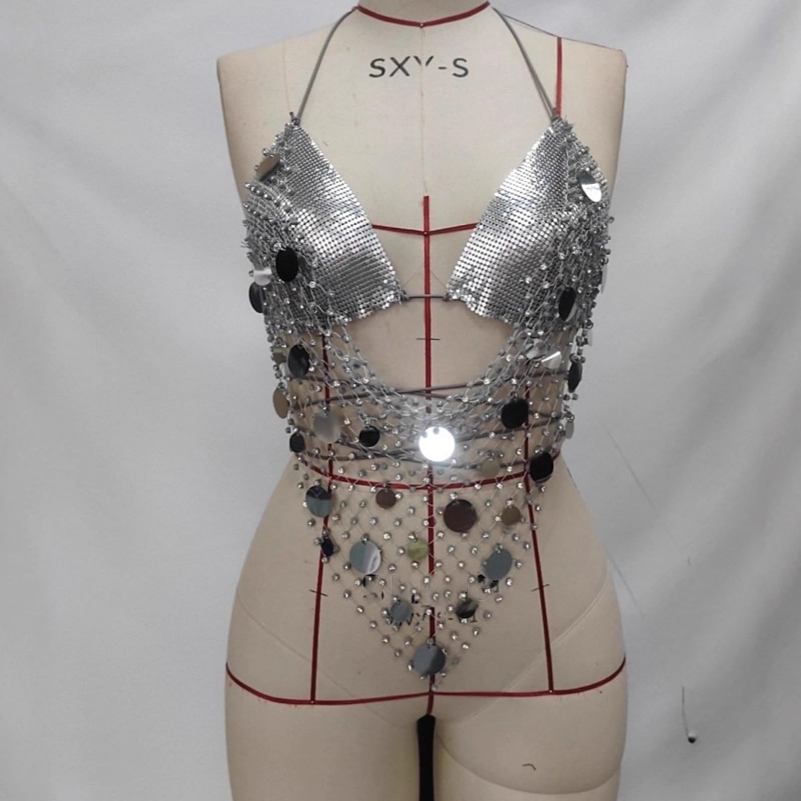 Glitter Strass Mesh Party Shirt Halterneck Paillettes Reggiseno Backless Body Chain per le Donne ' s Festival Club Serbatoi Top Donne ' s Festival Top
