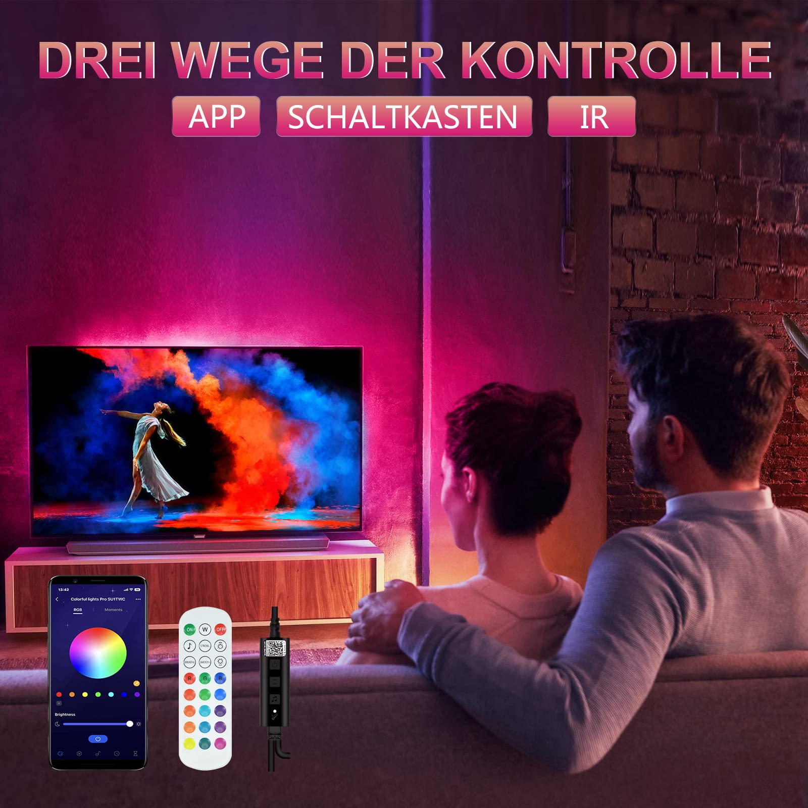 Striscia LED RGB, 5 m, striscia LED Bluetooth, retroilluminazione per TV da 60 a 80 pollici, USB TV, controllo app, sincronizzazione musicale, decorazione per TV, schermo PC
