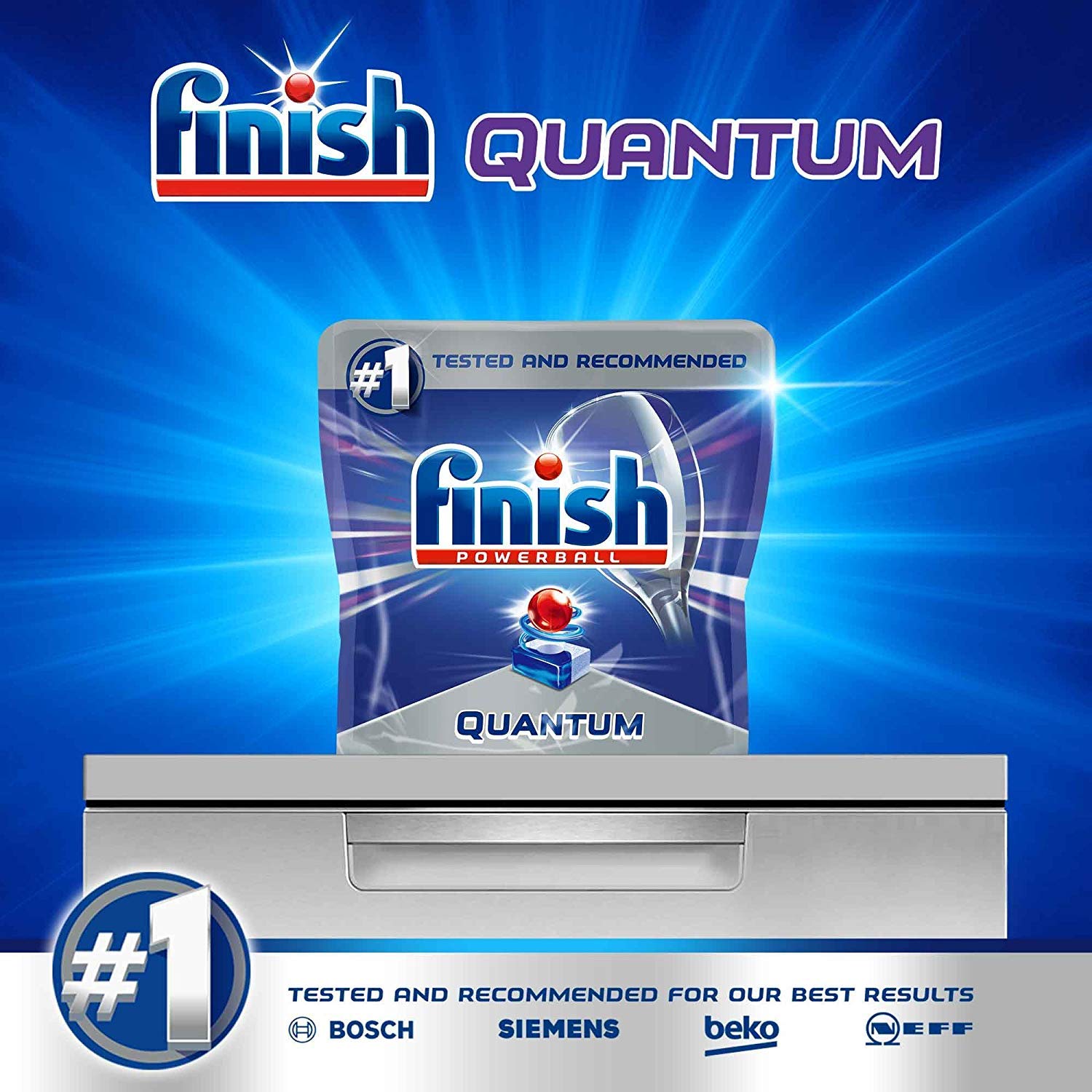 Finish Powerball Quantum All in 1 Pastillas para el Lavavajillas, 53 Pastillas (Paquete de 5)