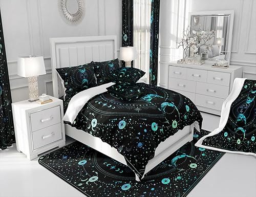 Miniatura 6 de Manfei Juego de funda de edredón de sol y luna, tamaño Queen, juego de ropa de cama psicodélico con estrellas espaciales, 3 piezas para decoración
