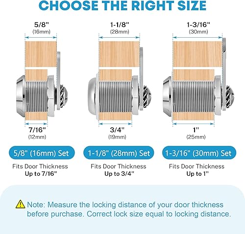 Miniatura 2 de Kohree Juego de 5 cerraduras de leva para gabinete, con llave igual de 1-18 pulgadas, cerraduras de leva seguras, cajón, aparador, buzón, cilindro