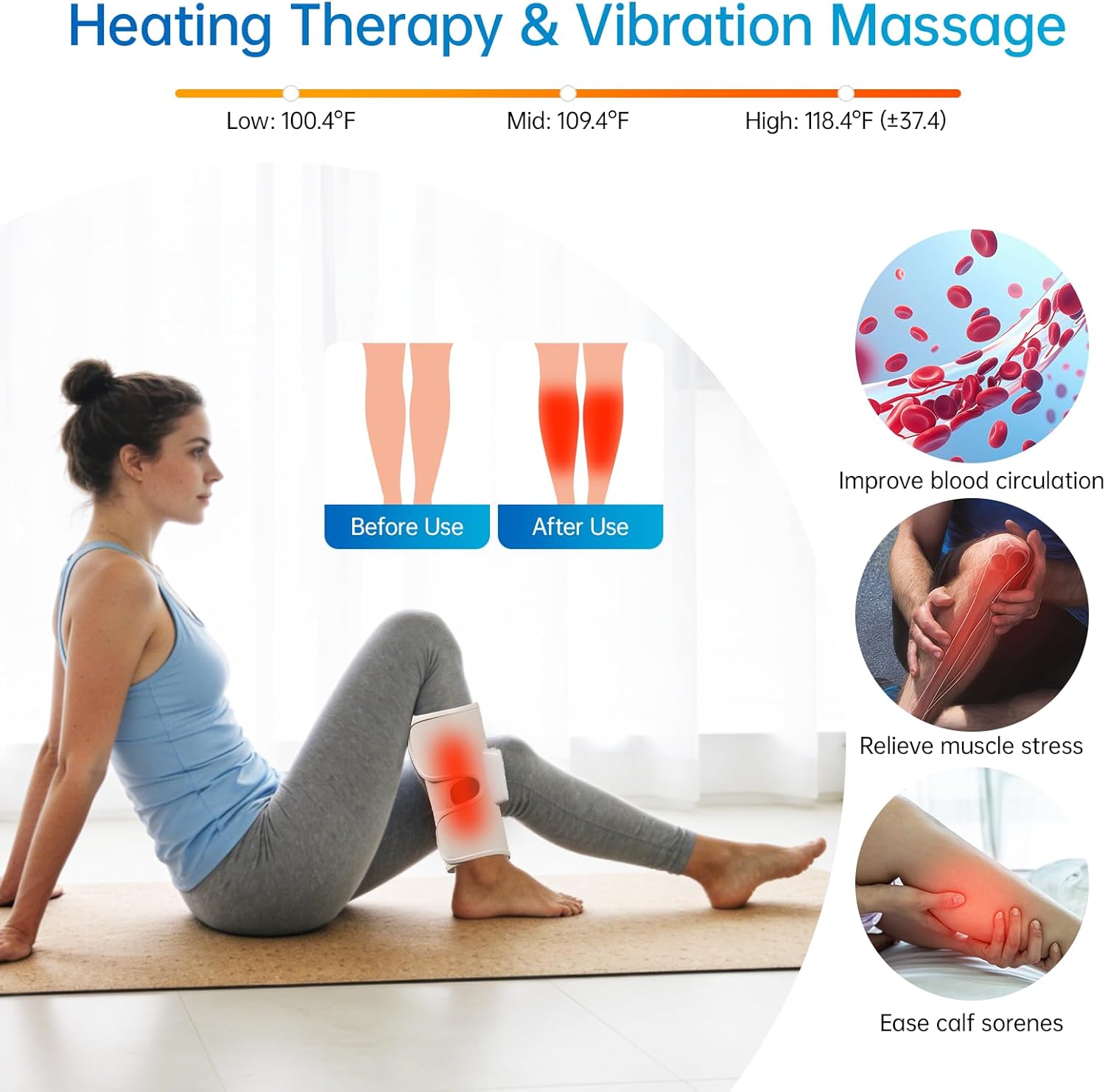 Cordless Air Compression Leg Massagers for Circulation and Pain Relief with Heat, 3 Modes 3 Intensities Relax Wearable Thigh or Calf Leg Massagers for Home Office Gym, Gift for Men Women