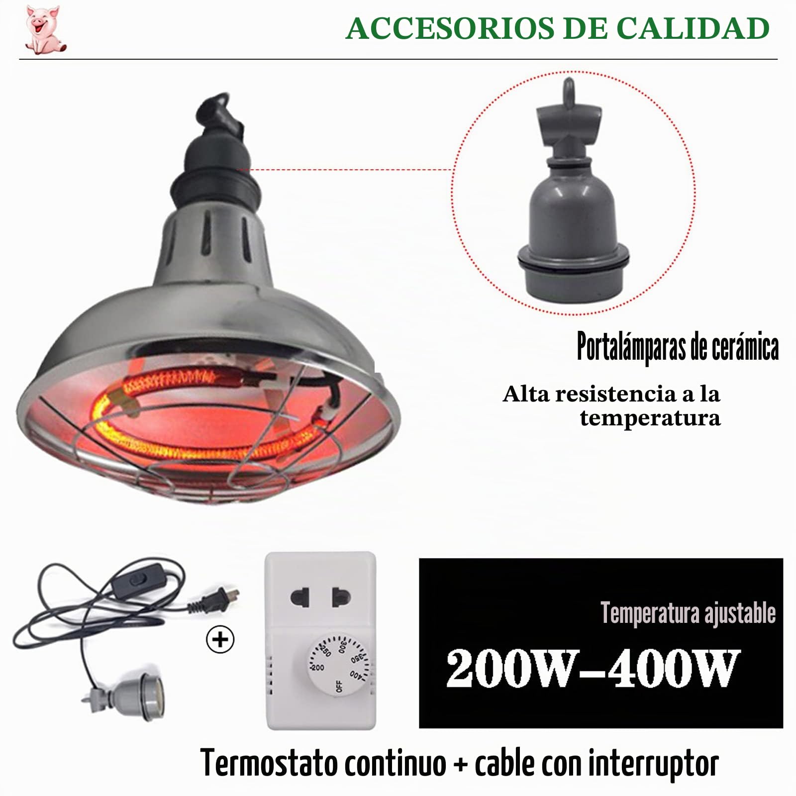 HJKHNK 220V Lampara de Calor Infrarrojos para Perros, 200W-400W, Lámpara de Incubadora de Calor, Luz Suave, Mantener Caliente para Aves de Corral