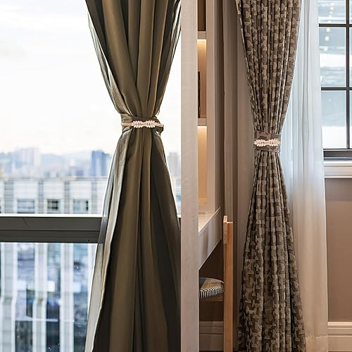 Miniatura 5 de STOBAZA 4 Pack Gold Curtain Tiebacks Carving Design Curtain Ties for Drapes, Decorative Window Drape Tie Backs, Adjustable Length Spring Curtain