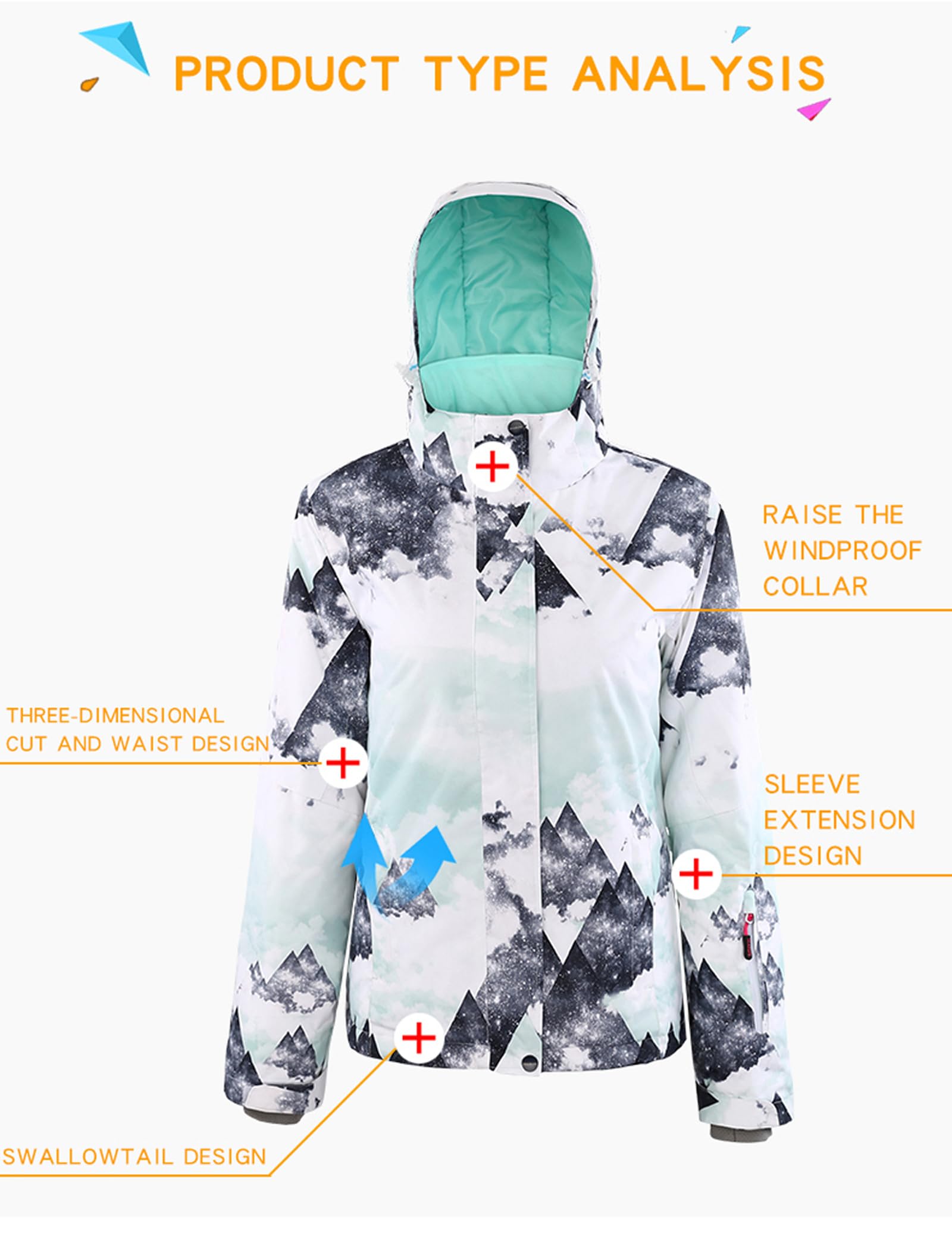 GS SNOWING Women's Waterproof Ski Jackets Windproof Mountain Snow Coat Warm Winter Sports Coat with Hood (Green Mountain, XL)