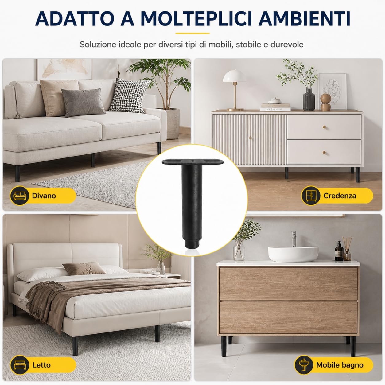 Engelblick 4 Pezzi Piedini per Rete a Doghe in Metallo, Altezza Regolabile Senza Foratura, Piedi di Supporto Centrale per Letto e Mobili, Set da 4 (18-34 cm)