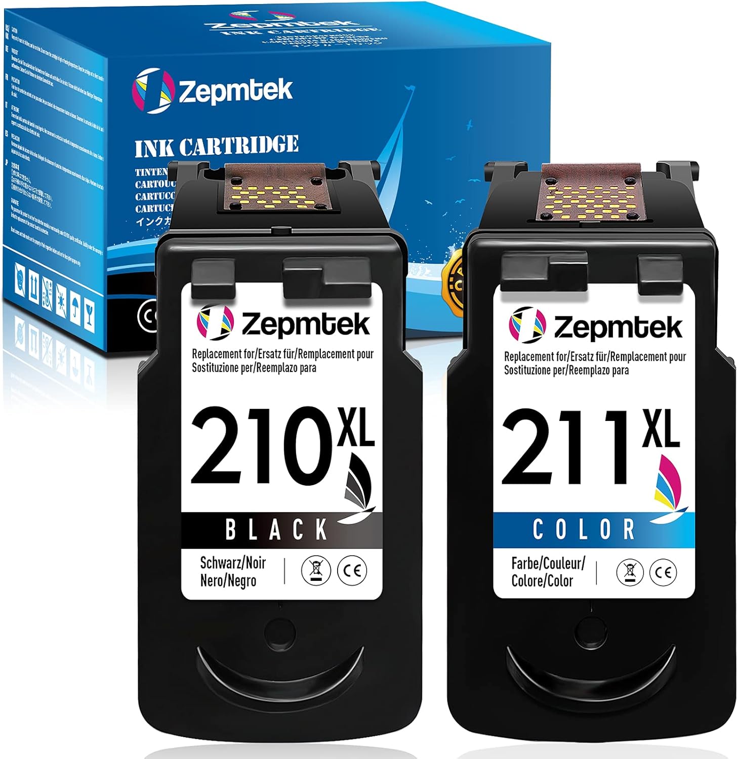 ZepmTek Remanufactured Ink Cartridge Replacement for Canon 210 211 210XL 211XL PG-210XL CL-211XL Black Color for Pixma MP495 MX340 MP250 MX410 MP490 MP499 MX320 MX350 iP2702 iP2700 Printer, 2-Pack