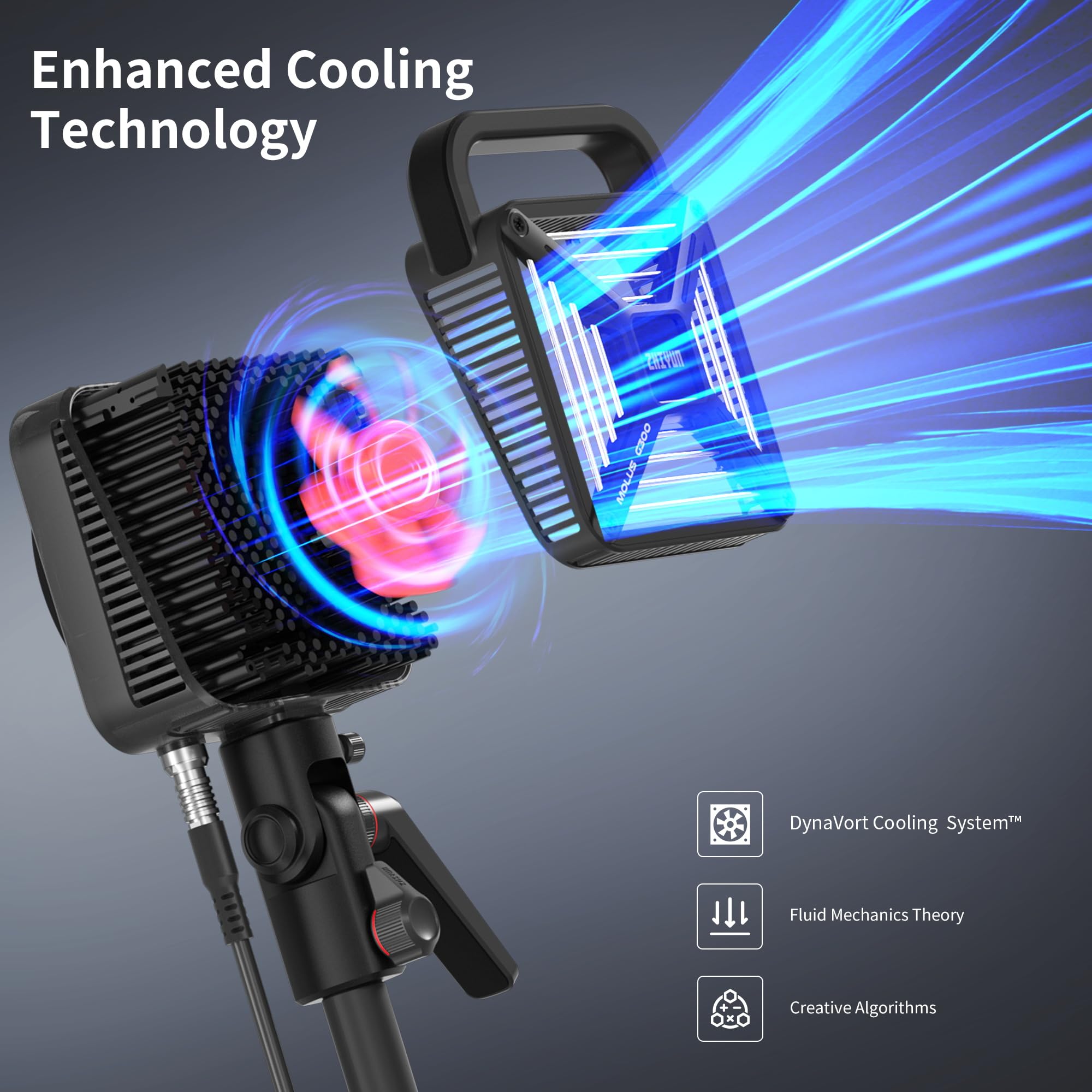 ZHIYUN Molus G300 300W COB Video Light with Bowens Mount, 2700K-6500K Built-in 14 Lighting Effects, Support APP Control