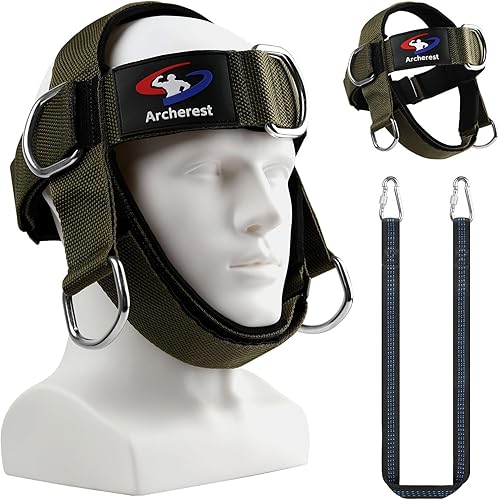 Entrenador de arnés de cuello y cabeza, correa ajustable para la barbilla y arnés de cabeza, ejercitador de cuello de neopreno para levantamiento de