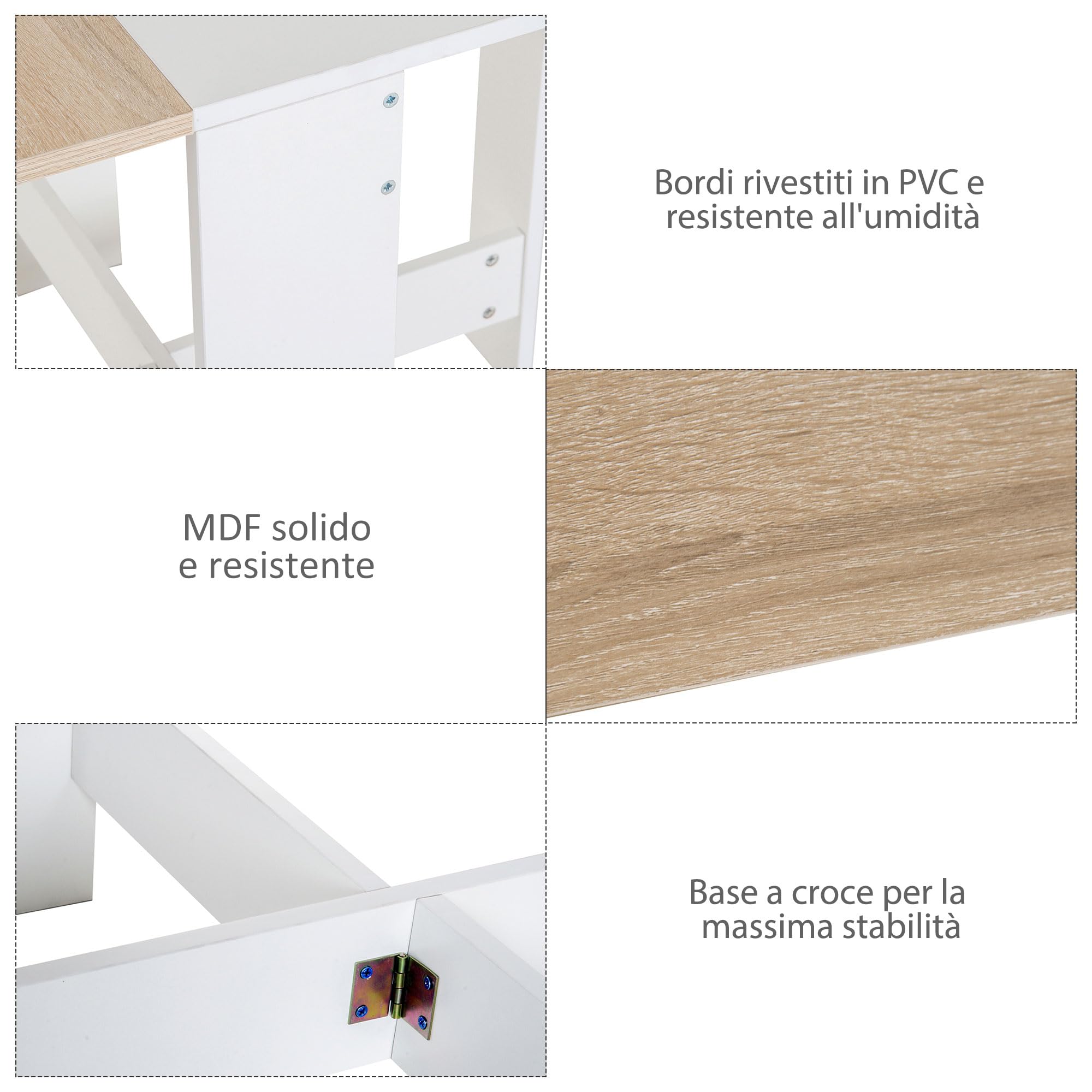 HOMCOM Tavolo da Pranzo Design Moderno Pieghevole Legno 103×76×73.5cm Rovere Bianco
