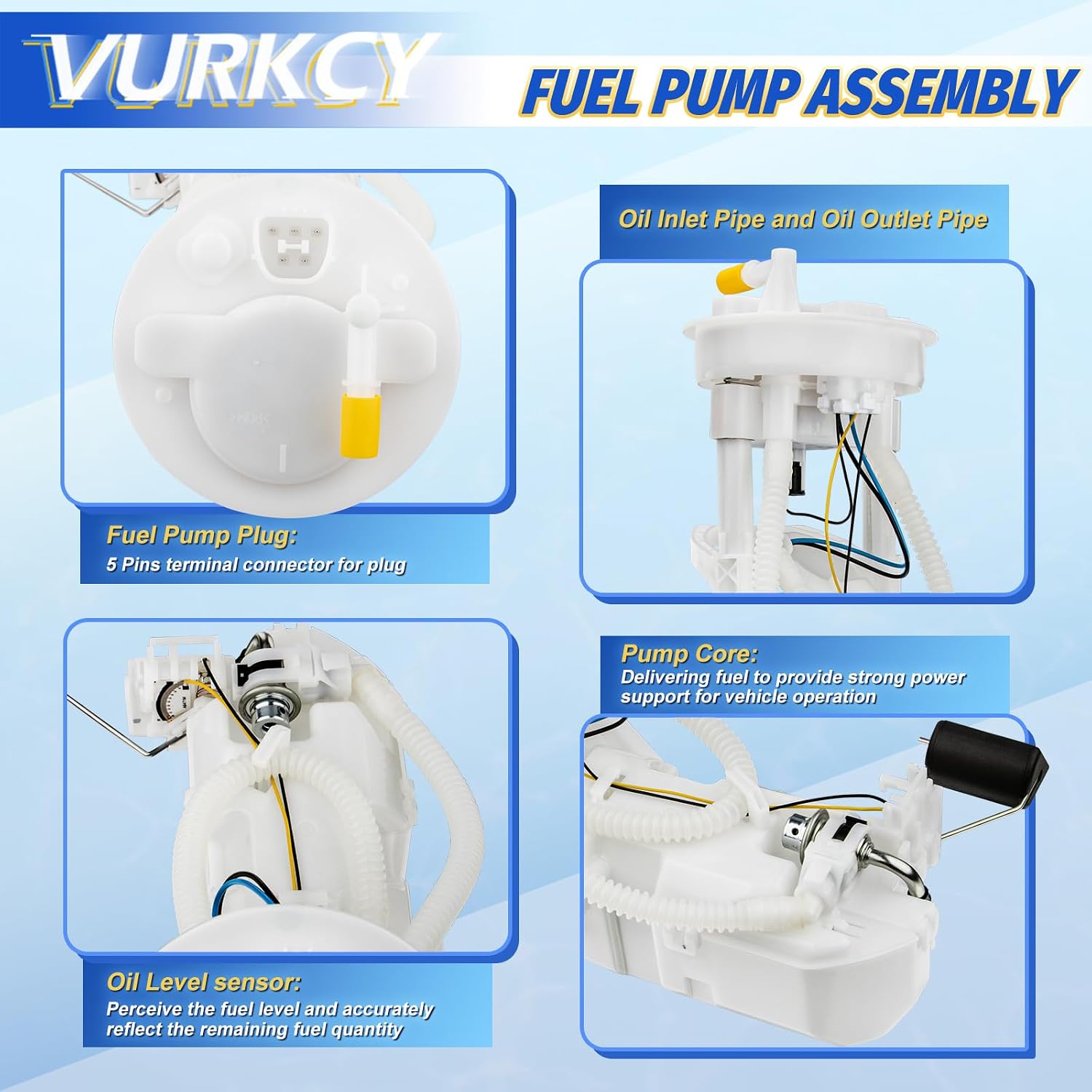 Vurkcy Electric Fuel Pump Module Assembly with Sending Unit Compatible with 2001 2002 2003 2004 2005 Honda Civi, L4 1.3L/ 1.7L/ 2.0L, Replaces E8566M, 17045-S5A-A00, 17045-S5A-A31