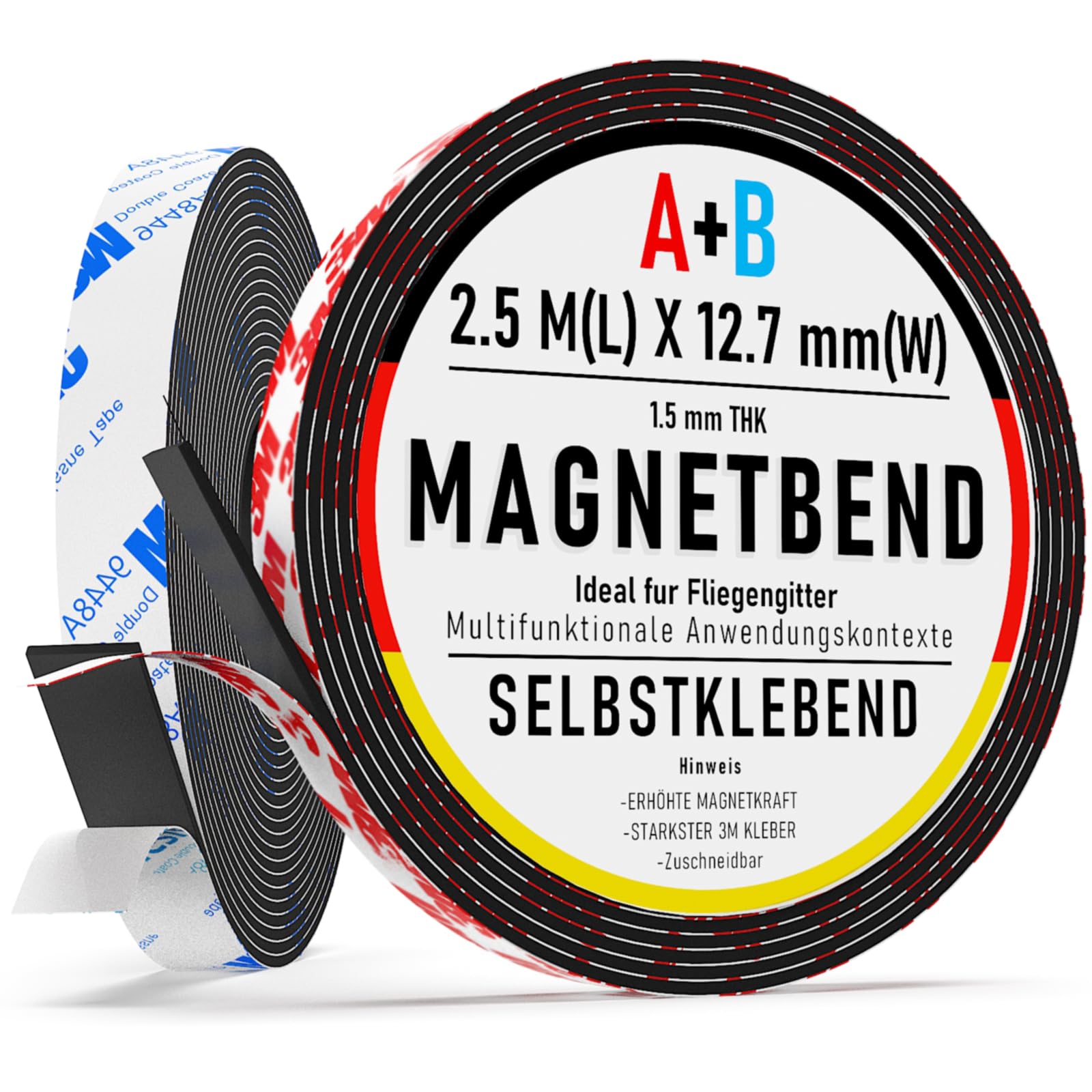 A+B Magnetband selbstklebend stark, Selbstklebend Magnetstreifen für Fliegengitter & Vorhänge, Magnetklebeband zuschneidbar mit extra starkem Marken-Kleber für DIY & Kunsthandwerk（2.5m+2.5m）