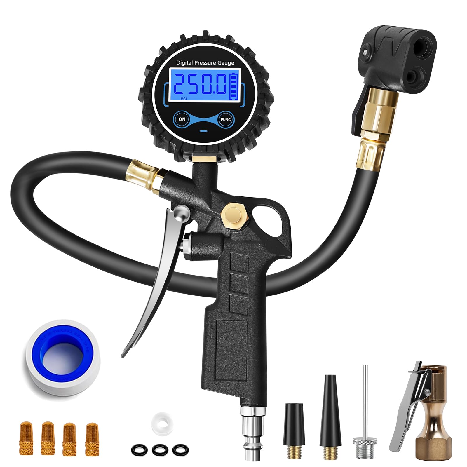 Digital Bike Tire Pressure Gauge, Presta Valve Adaptor, Schrader to Presta Valve Adapter for Air Compressor, Schrader Valve Adapter, Easiest Use
