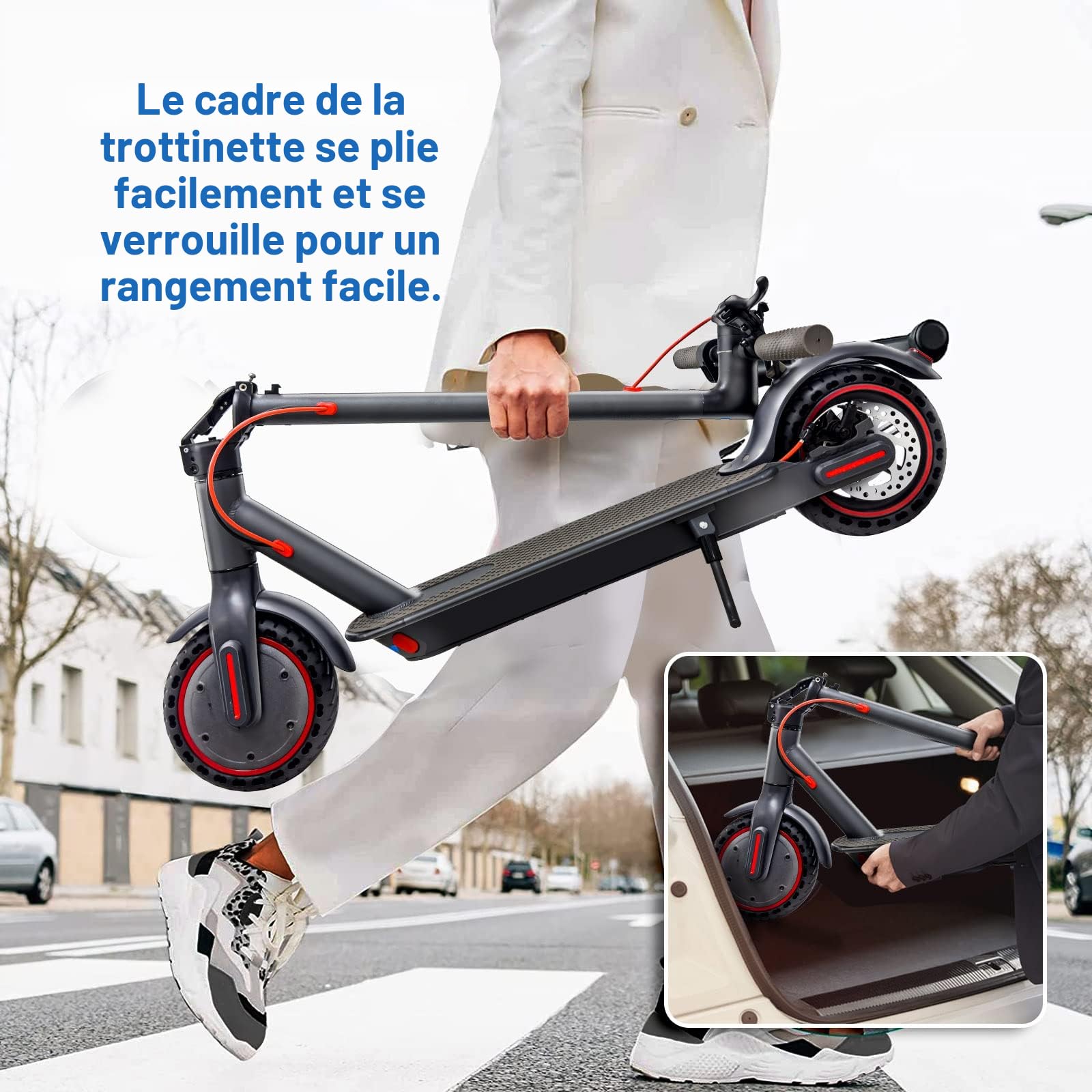 Trotinette Electrique Adulte, Pliable Scooter électrique de 8,5 Pouces en Alliage d'aluminium, Autonomie de 30 km, Batterie de 387 Wh, Charge maximale de 120 kg