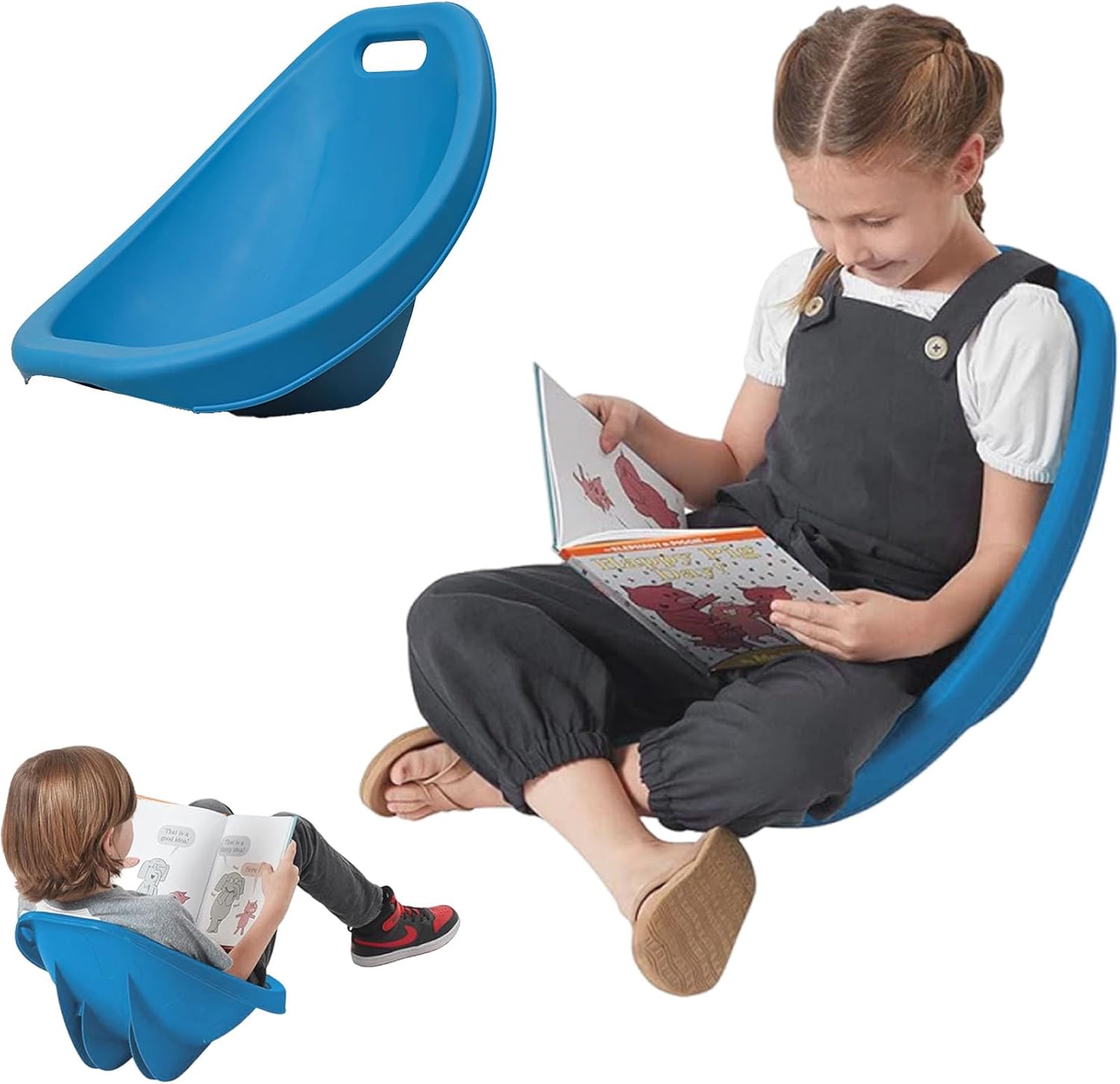 Scoop Rocker Chairs for Cassroom, Kids Floor Scoop Chair, Portable Reading Chair with Back Support, Flexible Classroom Seating, Sensory Wiggle Plastic Chairs for Toddler Age 3-9,Blue