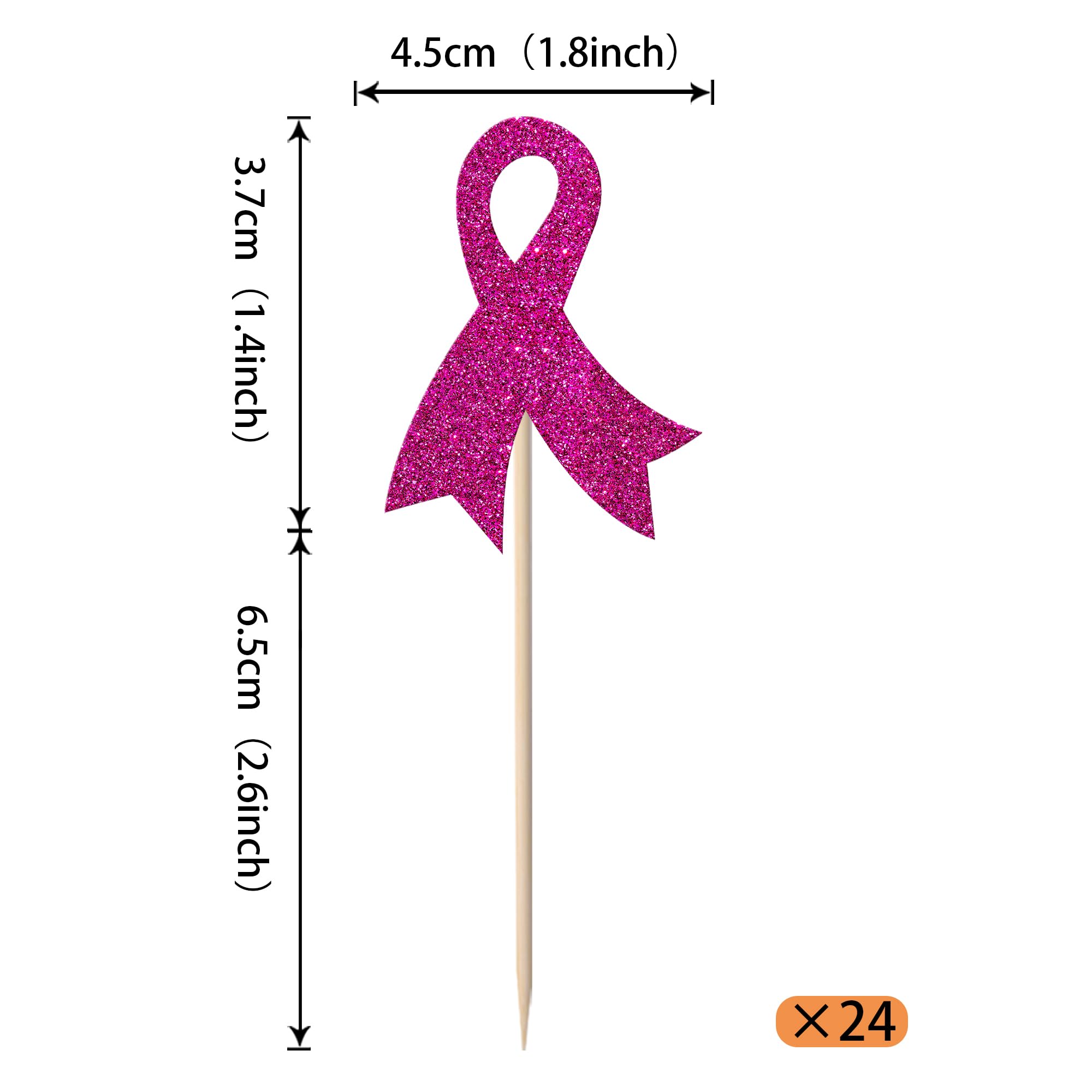 Xsstarmi 24 Pack Pink Ribbon Cupcake Toppers Glitter Breast Cancer Awareness Cupcake Picks Decoration for Breast Theme Women Health Pink Ribbon Party Cake Decorations Supplies - Image 2